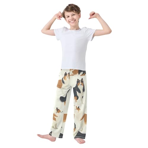 ZZXXB Collie Print Boys Long Pants Soft Trousers Elastic Waist Kids Lounge Bottoms with Pockets S-XL2