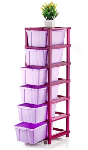 Image of TEKCOOL Plastic Drawer Organizer Self Standard Rectangular Multi Purpose Modular Drawer System Large Chest of Drawer Organizer for Home Office,Product Dimension When assembeled (6XL, Purple hex)'