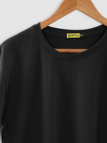 Image of BEYOUNG Cotton Regular Fit Plain T-Shirt for Men | Flexible Round Neck | Casual T-Shirt | Solid T-Shirt | Half-Sleeves | Stylish T-Shirt