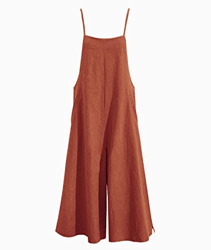 Image of YESNO Women Casual Loose Long Bib Pants Wide Leg Jumpsuits Baggy Cotton Rompers Overalls with Pockets PZZTYP2