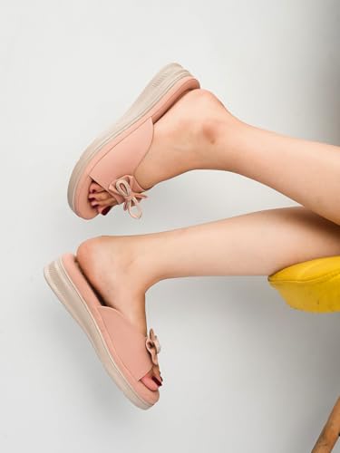 Image of XE Looks Bow Embellished Design | Quilted Cushioned Footbed | Stylish & Trendy Slip On Platform Slippers For Girl & Women