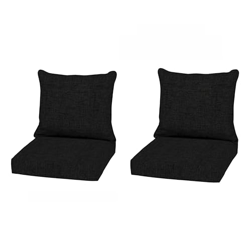 Image of Arden Outdoor Deep Seat Cushion Set, 2-Pack, 22 in x 24 in, Weather-Proof, Rain-Proof, Fade Resistant Patio Cushion for Chair, Sofa, and Couch Black Leala