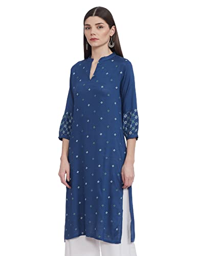 Image of Max Women's Rayon Regular Fit Casual Printed Band Collar Regular Kurta