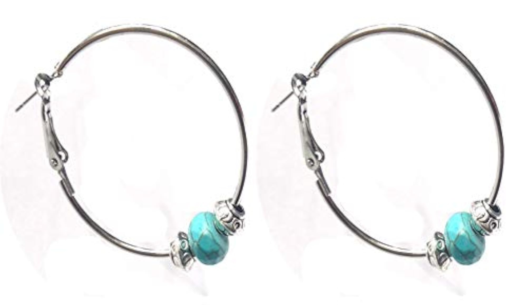 Women's Stylish Turquoise Coin Bead Hoop Earrings