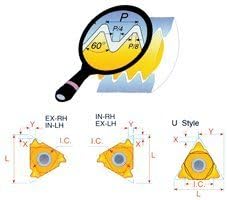 UN (Unified) Threading Inserts - External 16 ER 8 UN MXC, Length: 16mm, I.C.: 3/8", Pitch: 8 TPI. Pack of 5 inserts.