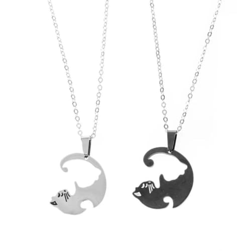 Colar Duplo Love Cats Yin Yang Gato Branco e Preto Juntos Equilíbrio Pets Animal