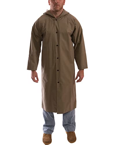 Image of Tingley Magnaprene C12148 Waterproof Coat With Storm Fly Front, Attached Hood and Inner Cuffs, 48-Inch Length, Medium, Olive Drab