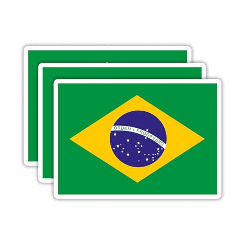 Image of (3PCS) Brazil Flag stickers, Countries Flag Stickers - Waterproof Vinyl Decals For Laptops, Tumblers, Water Bottles, Books, Scrapbooks, Size 3 x 2.2 Inch