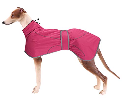 MOREZI Windhund-Wintermantel, Whippet-Mantel mit gepolstertem Fleece-Futter, Wasserabweisende Hundejacke mit verstellbaren Bändern und reflektierenden Elementen-Pink-S