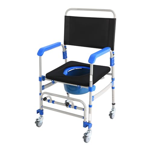 BRRIDE Silla de baño con ruedas, silla de ducha para personas mayores, sillas de inodoro con ruedas y altura regulable, silla plegable para enfermos, personas con discapacidad y embarazadas