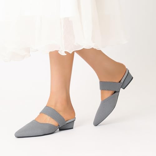 Image of Semwiss Pointed Toe Mules for Women Chunky Low Heeled Sandals Breathable Backless Mesh Knit Slip on Loafers