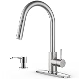 Kitchen Faucet with Soap Dispenser, APPASO Kitchen Faucet with Pull Down Sprayer, Brushed Nickel Kit
