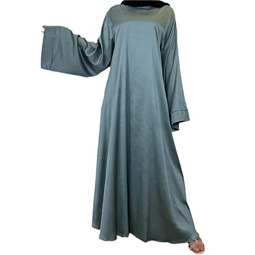 Caftan marocain abaya femme musulmane en satin bleu avec hijab