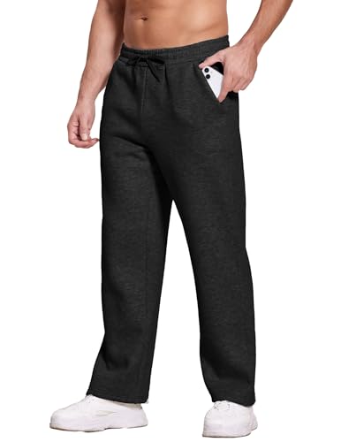 Image of Deyeek Men's Fleece Lined Sweatpants Open Bottom Straight Leg Sweat Pants for Mens Loose Fit Joggers Sweatpants with Pockets