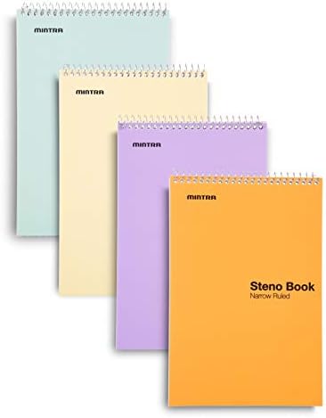 Mintra Office Steno Book - (Pastel Colors, 4 Pads/Pack, Narrow Ruled) - 6inx9in, 70 Sheets, Notebook for writing notes in school, university, college, work, office