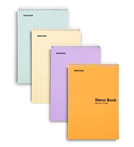 Mintra Office Steno Book - (Pastel Colors, 4 Pads/Pack, Narrow Ruled) - 6Inx9In, 70 Sheets, Notebook For Writing Notes In School, University, College, Work, Office #TOP3