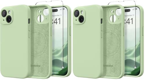 Image of Magnetic for iPhone 13 Case, Compatible with MagSafe, [Full Camera Protection][Screen Protector] Silicone Shockproof Protective Phone Case for iPhone 13 6.1 inch, Matcha (Pack of 2)