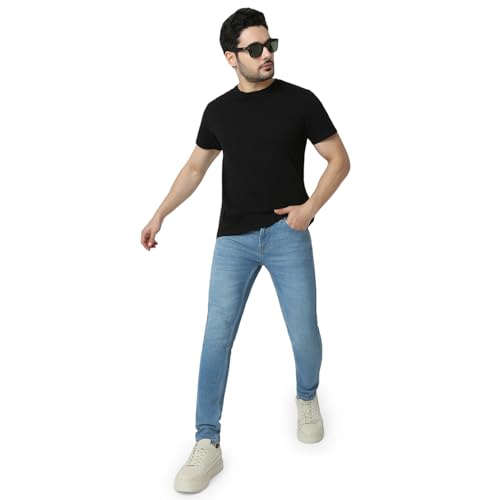 Image of Spykar Men's Super Skinny Fit Low-Rise Casual Jeans Mid Blue