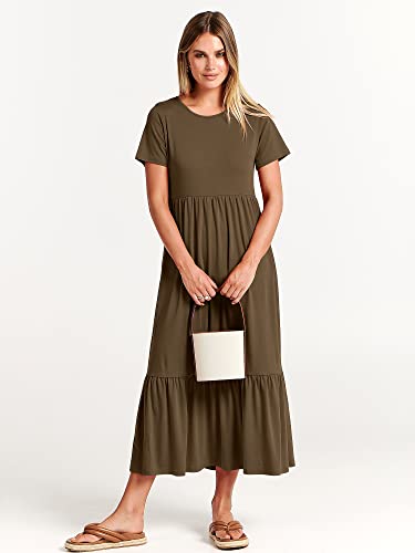 Image of ANRABESS Womens 2026 Summer Casual Maxi Dress A line Tiered Flowy Short Sleeve Crewneck T Shirt Beach Travel Long Dresses