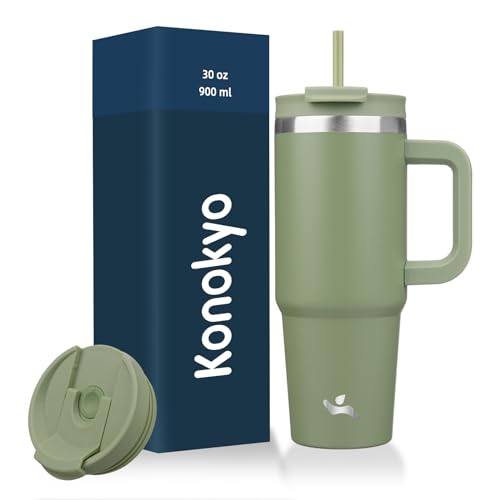 Image of Konokyo 30 oz Insulated Tumbler Water Bottle with Handle, Straw Lid