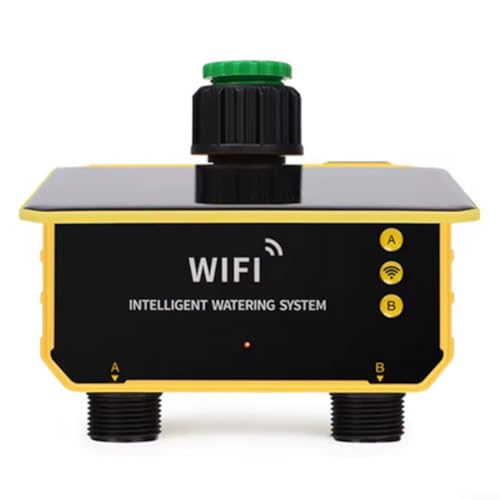 Feegow Minuteur d'arrosage WiFi solaire programmable pour irrigation, minuterie de tuyau d'arrosage rechargeable avec capteur de pluie (2 prises)
