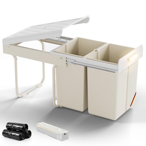 WoRaum Poubelle Encastrable Sous Évier, Capacité Totale 40L (2×20L), Tri à 2 Compartiments, Design Coulissante, Compatible avec Meubles/Cuisine Sous Évier, Bacs Amovibles Faciles à Nettoyer, Blanc