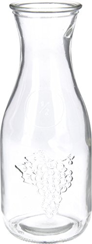 Jarra de cristal de 1 litro, garrafa, zumo, vino, con grabado de ramo de uvas