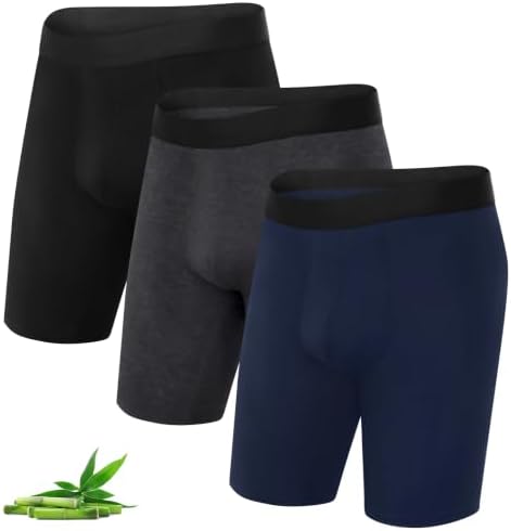 FALARY Bambus Boxershorts Herren Lang 3/6er Pack Unterhosen Männer | Kein Hochrollen der Beine, reduziert Oberschenkelreibung, hält kühl und trocken, ganztägiger Komfort, etikettlo