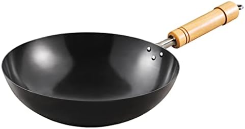 Hand Forged Wok Pan, Chinese Traditional Hand Hammered Carbon Steel Pow Wok with Wooden Handle for Electric Induction/Gas Stoves,30cm Blue 30cm