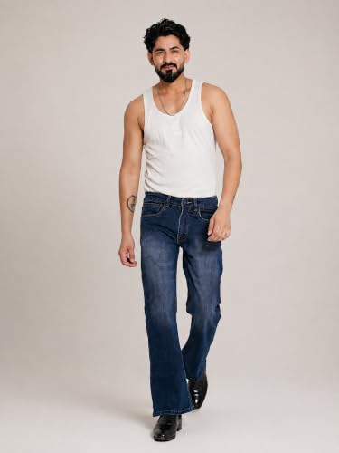 Image of Men's Bootcut Denim Pants || Men's Bell Bottom Jeans || Wide Leg Flared Jean's for Men || High Waist Stretchable Retro Fit || Cotton Jean for College Casual