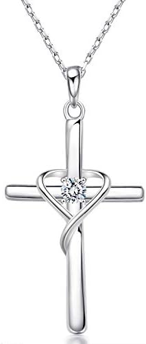 AmorAime 925 Sterling Silver Cross Necklace for Women Men 5A CZ Birthstone Necklaces Gifts for Mother's Day, Birthday or Anniversary