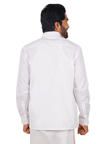 Image of RAMRAJ COTTON Mens White Cotton Rich Solid Full Sleeve Shirt