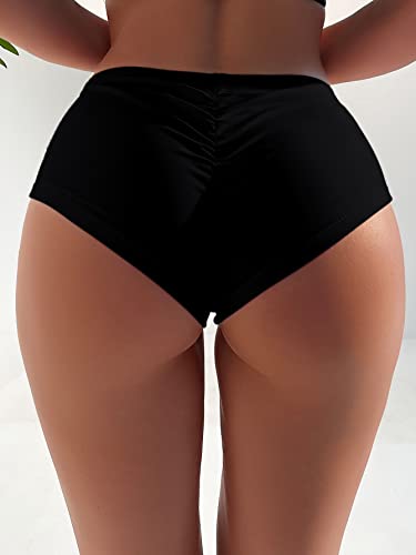 HYTENSUN Women's Cheeky Bikini Bottoms Sexy High Waisted Ruched Brazilian Cut Swim Bottoms3