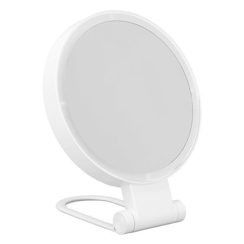 Fockety Lighted Makeup Mirror, 1X 5X Double Sided Magnifying Mirror LED Vanity Mirror with Folding Handle, Touch Control, Stepless Dimmable Tabletop Rechargeable Travel Makeup Mirror by Fockety - Used condition - US$23.97