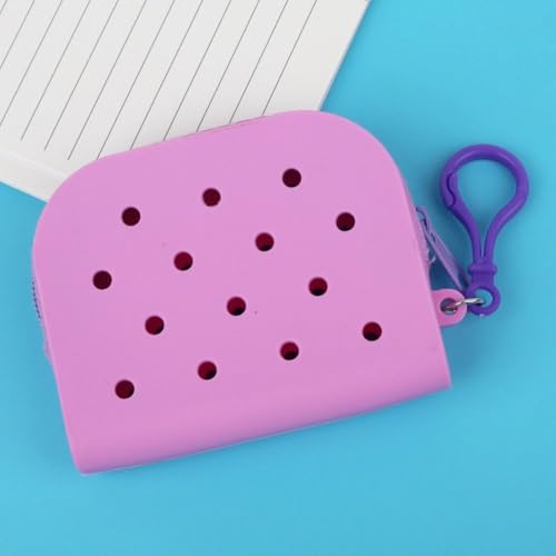 Card Holder Mini Holes Change Pouch Durable Zipper Coin Purse(Purple)