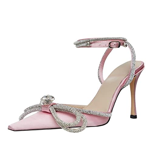 Women's Pointed Toe Fashion High Heel Slingback Shoes Sandals Ankle Strap Rhinestones Stiletto Slip On Pearl Pumps Shoes for Ladies US Size 5-12