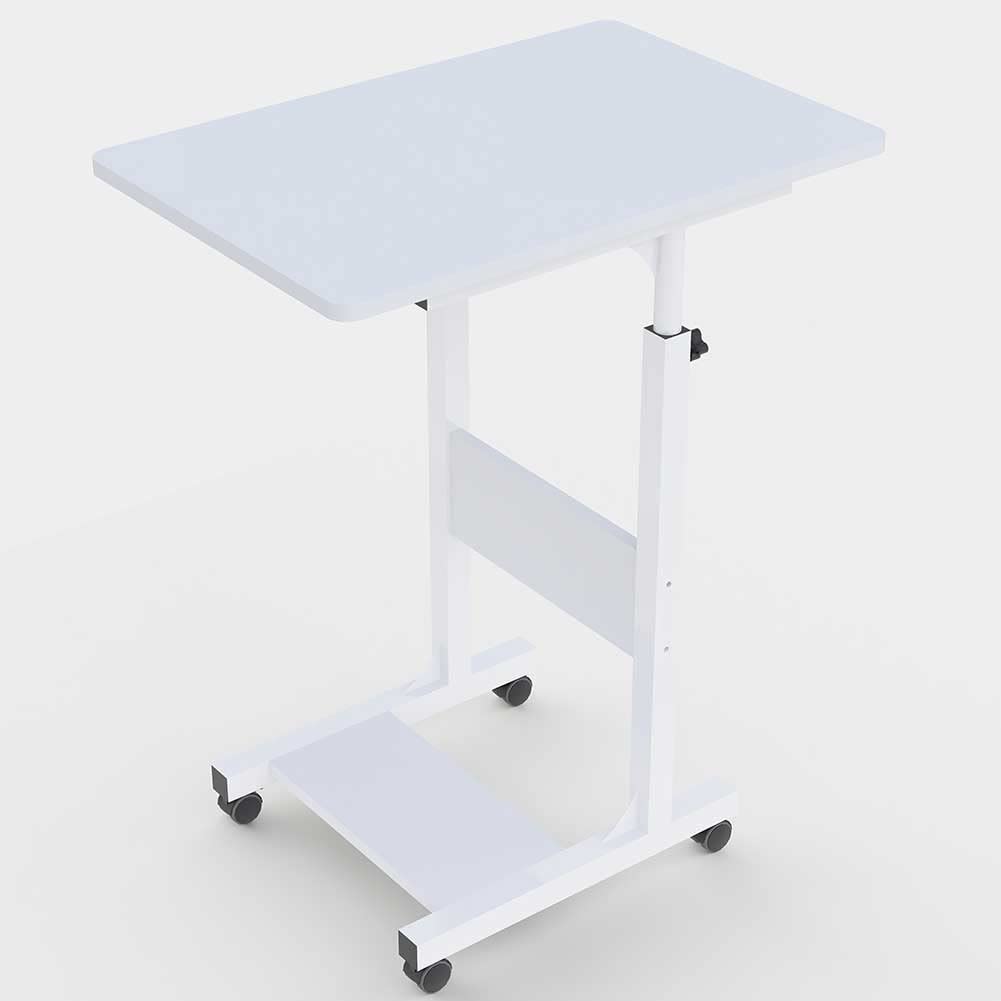 BAKAJI Bureau Table de Travail Porte Pc Ordinateur Hauteur Table Réglable Lit Lit Canapé avec Plan et Tablette en Bois MDF Structure Métal Design Moderne 60 x 40 x 86 cm (Blanc)