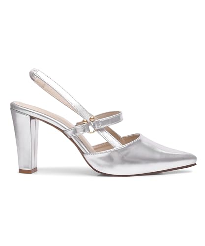 Image of JM LOOKS Slingback Pumps Elegant Dressy Heels for Women Closed Toe Pointy High Heels Wedding Bride Prom Party Evening Shoes