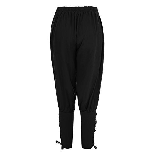 Men's Ankle Banded Pants Medieval Viking Navigator Pirate Costume Trousers Renaissance Gothic Pants, Black, XX-Large