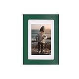 KINLINK 4x6 Picture frame Green, Wood frame with Acrylic Plexiglass for Pictures 3.5x5 with Mat or 4x6 without Mat, Tabletop and Wall Mounting Display, 1 Pack