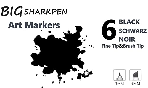 6Pcs Black Alcohol Markers Set, Dual Tips Art Markers Drawing Sketched Double Tipped Markers For Adults Kids (Black) #TOP1