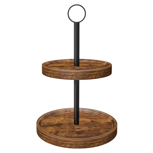 Tiered Tray Stand, Rustic Two Tier Decorative Tray with Metal Handle, Farmhouse 2 Tier Serving Tray, Round Cake Cupcake Stand for Coffee Bar Home Party Decor Holiday Housewarming Gifts(1-Pack)
