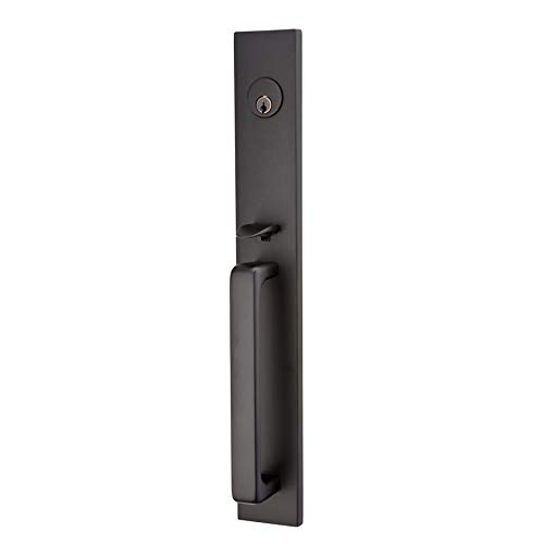 Emtek Contemporary Tubular Entry Set: Lausanne Style with Round KNOB on The Interior Side. 2 Backset Sizes Included 2-3/8 in. and 2-3/4 in. Color: Flat Black (US19), Model: 4819-US19 by Emtek - Image 2