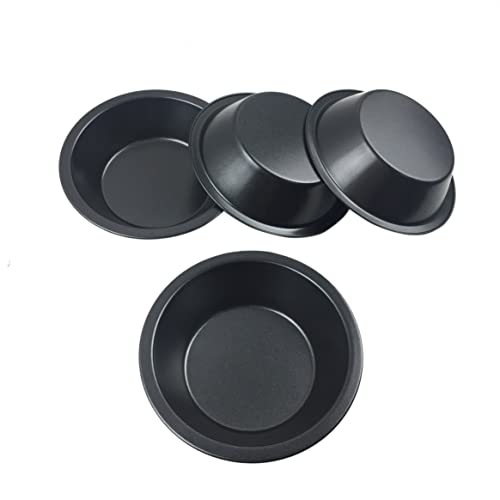 LoveDeal Nonstick 5 Inch Mini Pie Pans, Set of 4 Small Pie Plates for Baking, 7.8oz Carbon Steel Round Bakeware Set for Baking Pies, Cakes, Tarts, Desserts, Recipes - Black