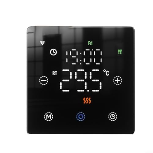 Glewi Termostato inteligente para Zigbee para aplicación Tuya, controlador de calefacción programable de 5+2 días con control de voz Alexa para caldera de gas hogar (negro)