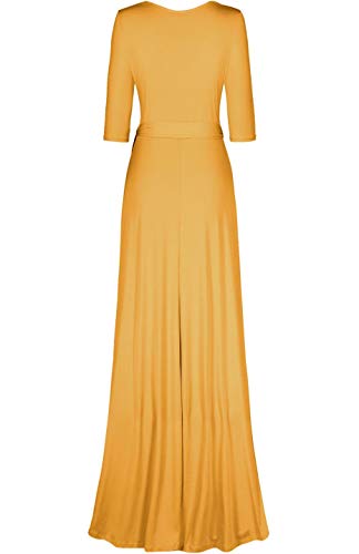 Image of Women's 3 /4 Sleeve Deep V-Neck Maxi Faux Wrap Solid Plus Size Dress