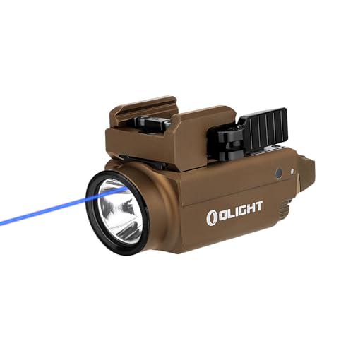 Image of OLIGHT Baldr S Blue Beam 800 Lumens Magnetic USB Rechargeable Tactical Flashlight with White LED Combo, Compact Rail Mounted Light with 1913 or GL Rail, Battery Included (Desert Tan)