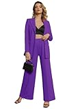 EXTRO&VERT Women Suit Two Pieces Outfit Long Sleeve Business Casual Blazer Jacket with Wide Leg Pant Suit Set for Work (Purple, Large)