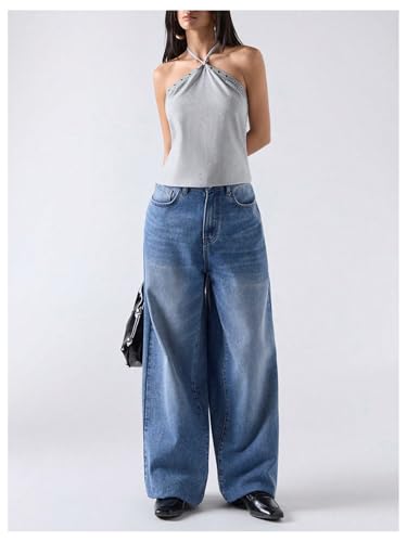 MakeMeChic Women's Open Back Halter Tops Going Out Sexy Backless Tops Clubwear4