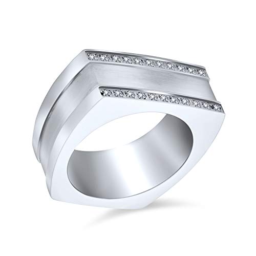 Bling Jewelry Personalize Greek Key Geometric Pave CZ Accent Cubic Zirconia Cross Mens Rectangle Signet Statement Band Ring For Men .925 Sterling Silver or Stainless Steel2